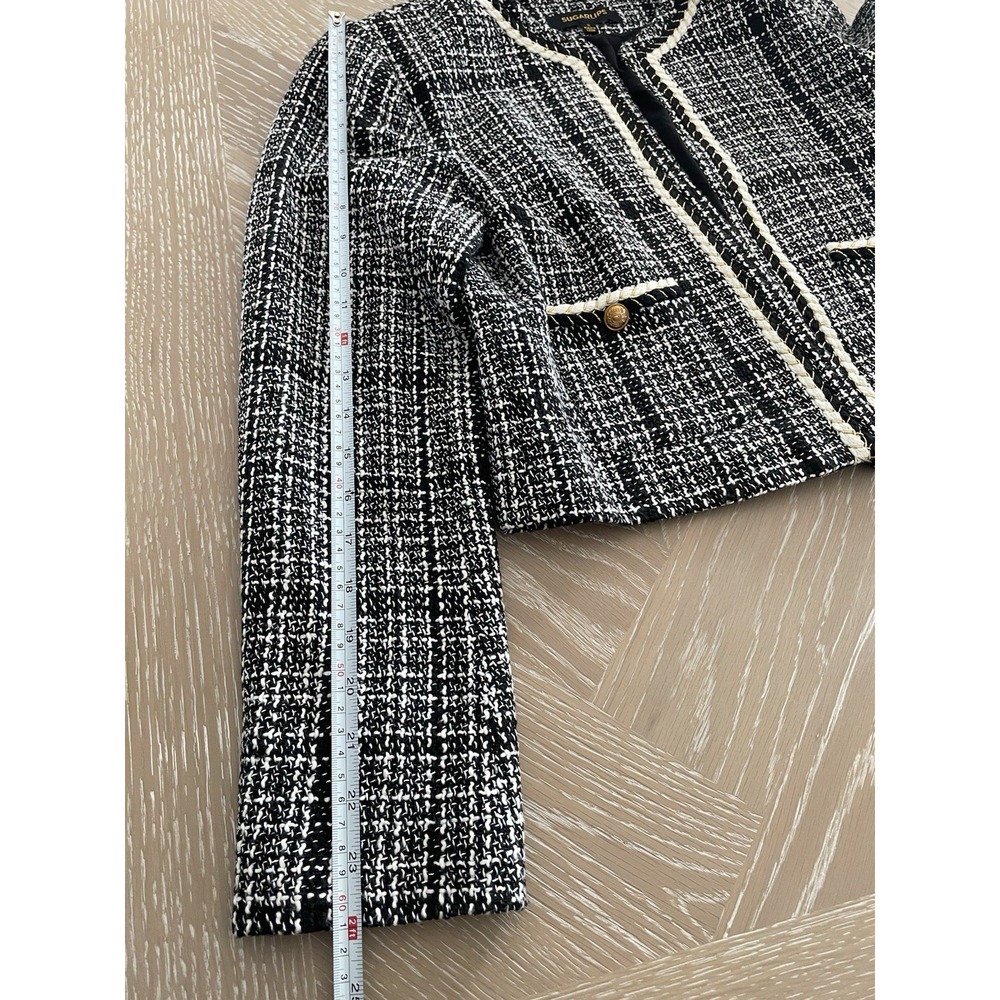 Sugarlips Black & White‎ Tweed Blazer with Braided Trim - Picture 10 of 13